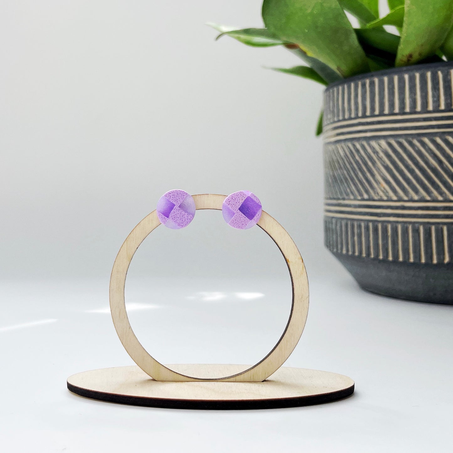 Round Stud in Lavender Check  - Limited Edition