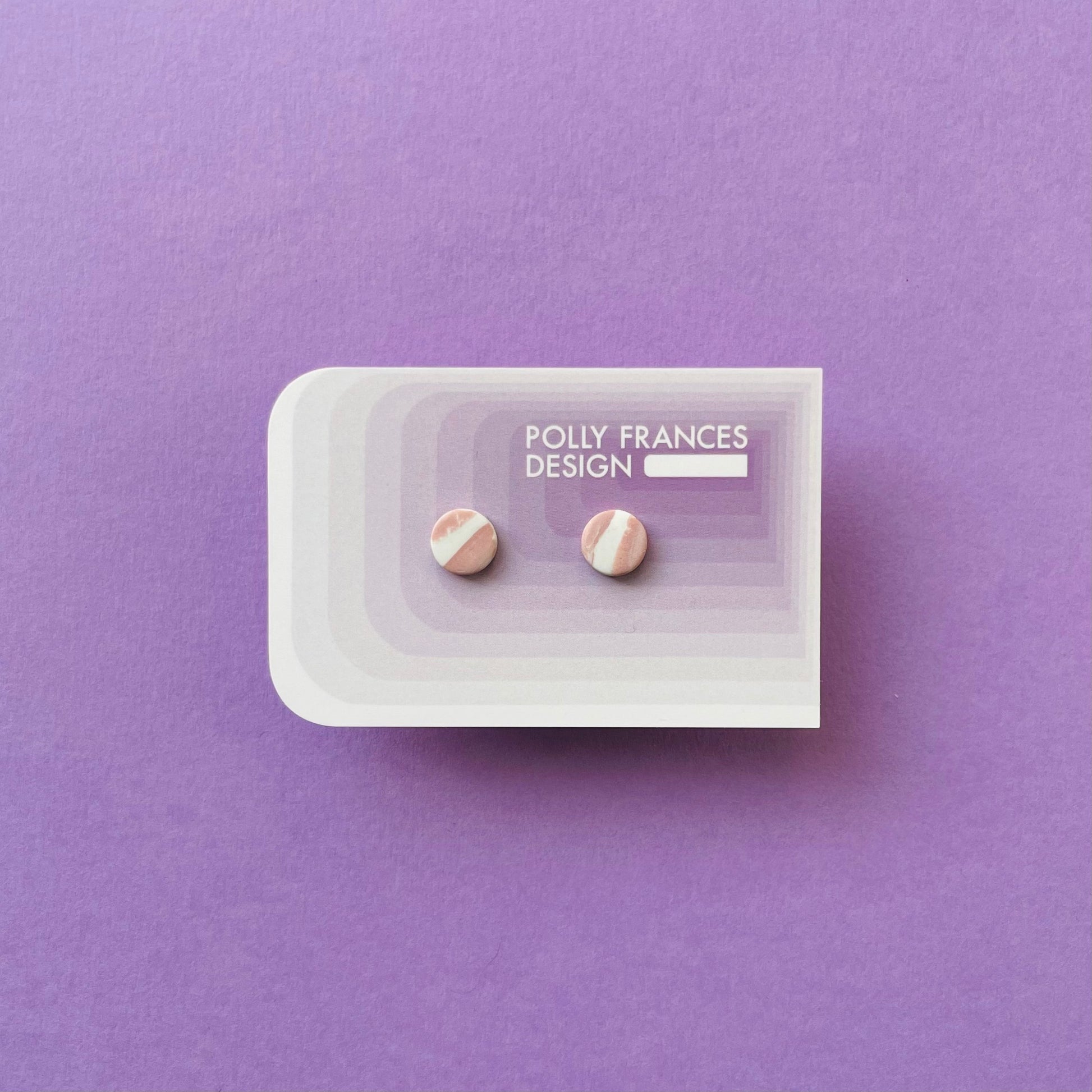 Pink Marbled Studs Sitting On Branded Polly Frances Design Card