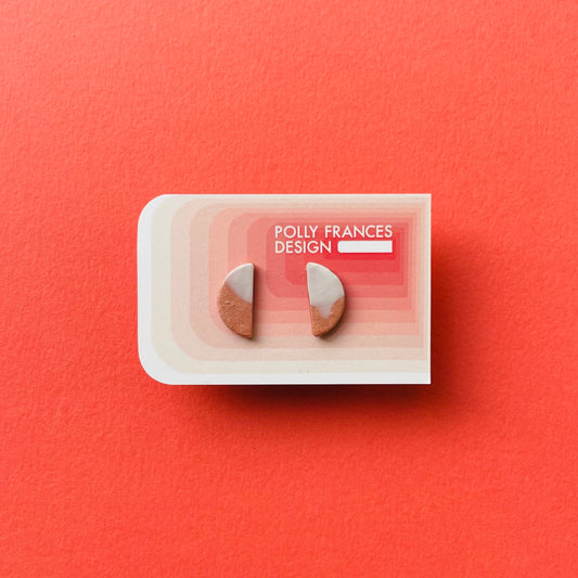 Rose Gold Studs Sitting On Branded Polly Frances Design Card