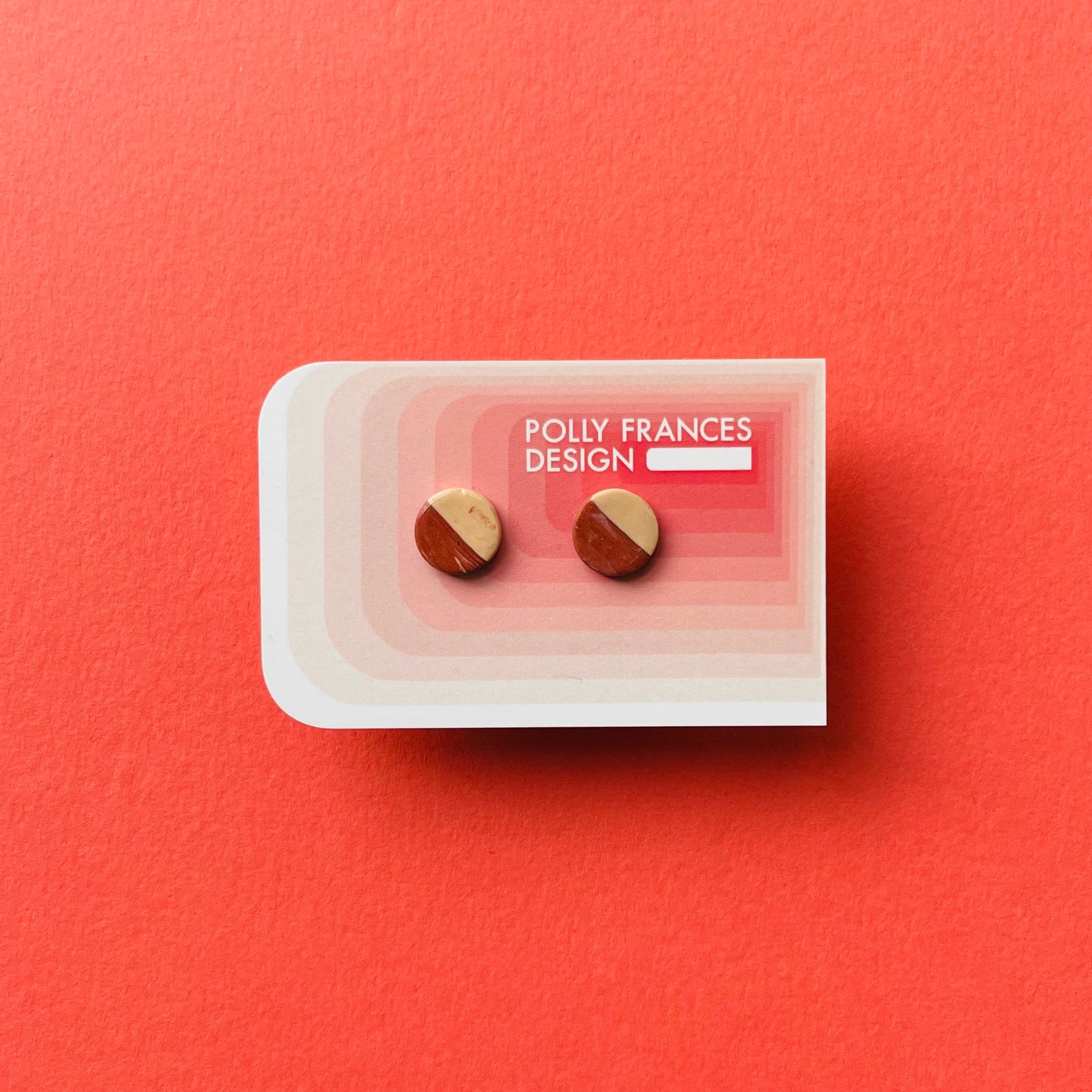 Rust & Taupe Studs Sitting On Branded Polly Frances Design Card