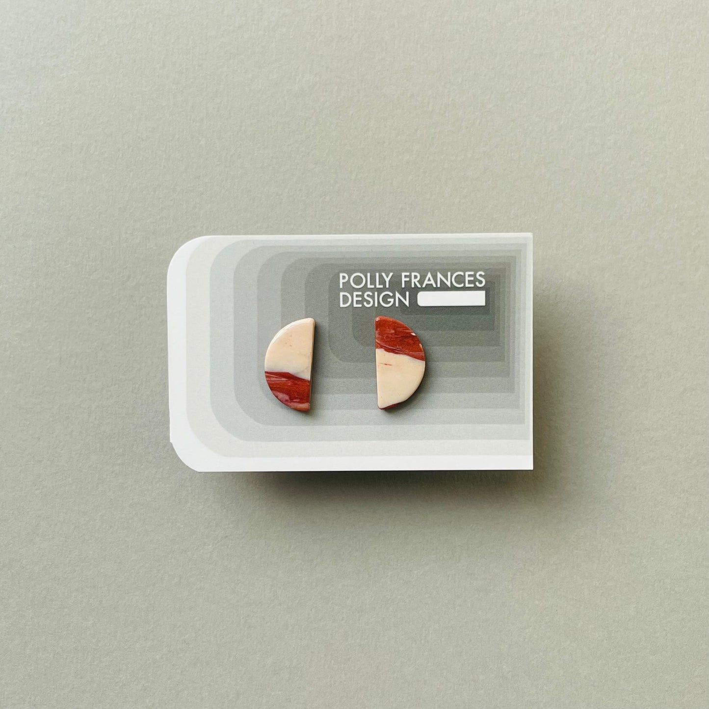 Rust & Nude Studs Sitting On Branded Polly Frances Design Card